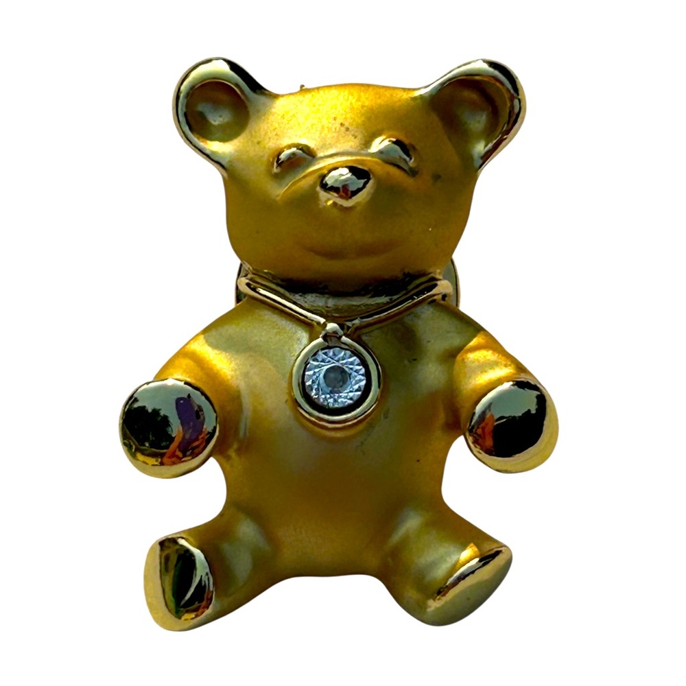 Vintage 1990s Giusti Hug a Bear Figural Teddy Bear Gold Tone Brooch Pin